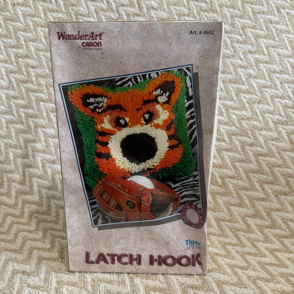 Vintage WonderArt Tiger Latch Hook Rug Kit 12”x12” Sealed